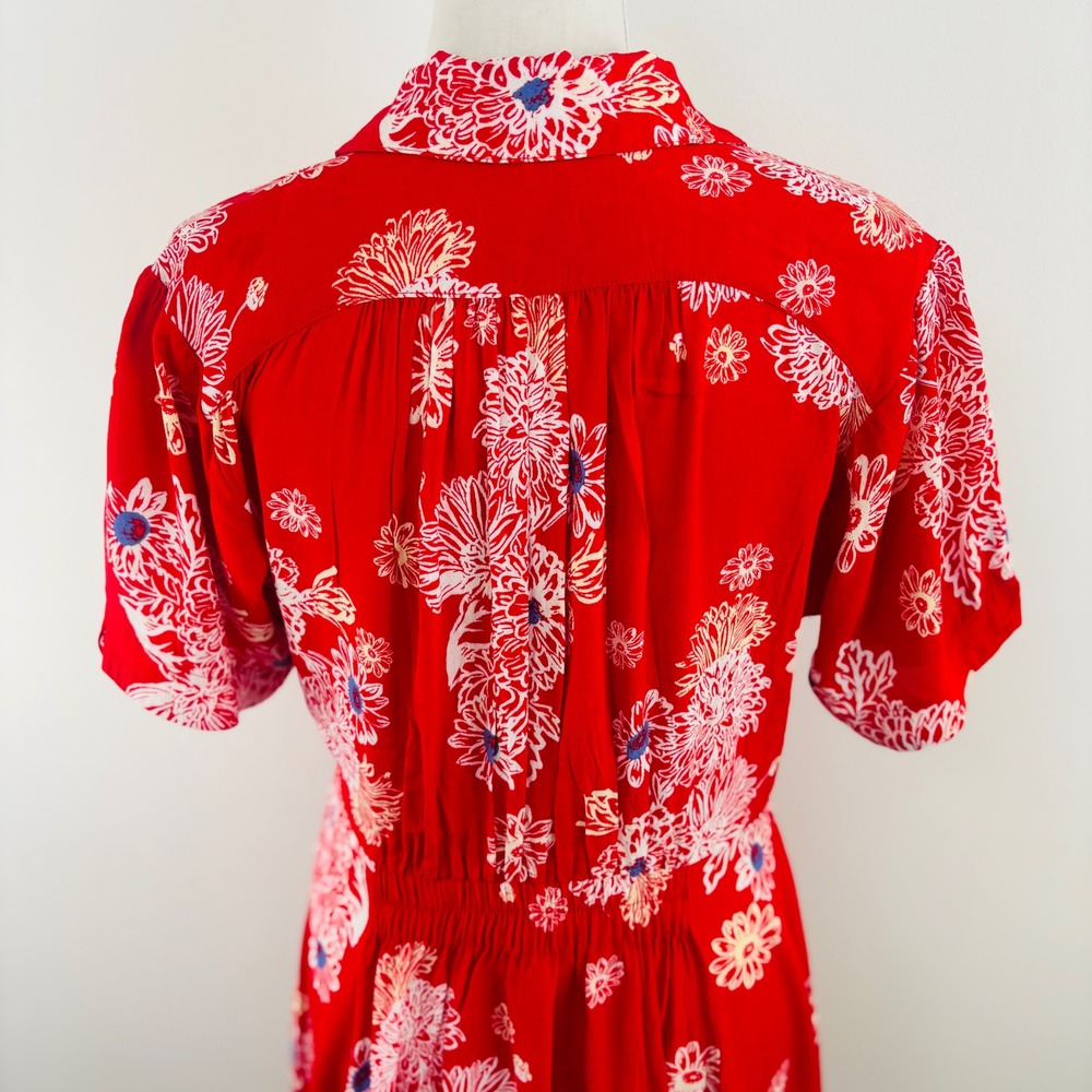 Free People Blue Hawaii Red Floral Print Mini Dress Bohemian Side Pockets Small - Picture 6 of 11